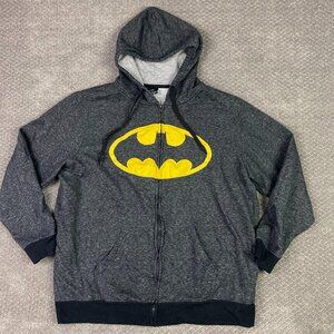 Batman Hoodie Men's 2XL Fits like an XL Full Zip Fleece Lined Gray DC Comics
